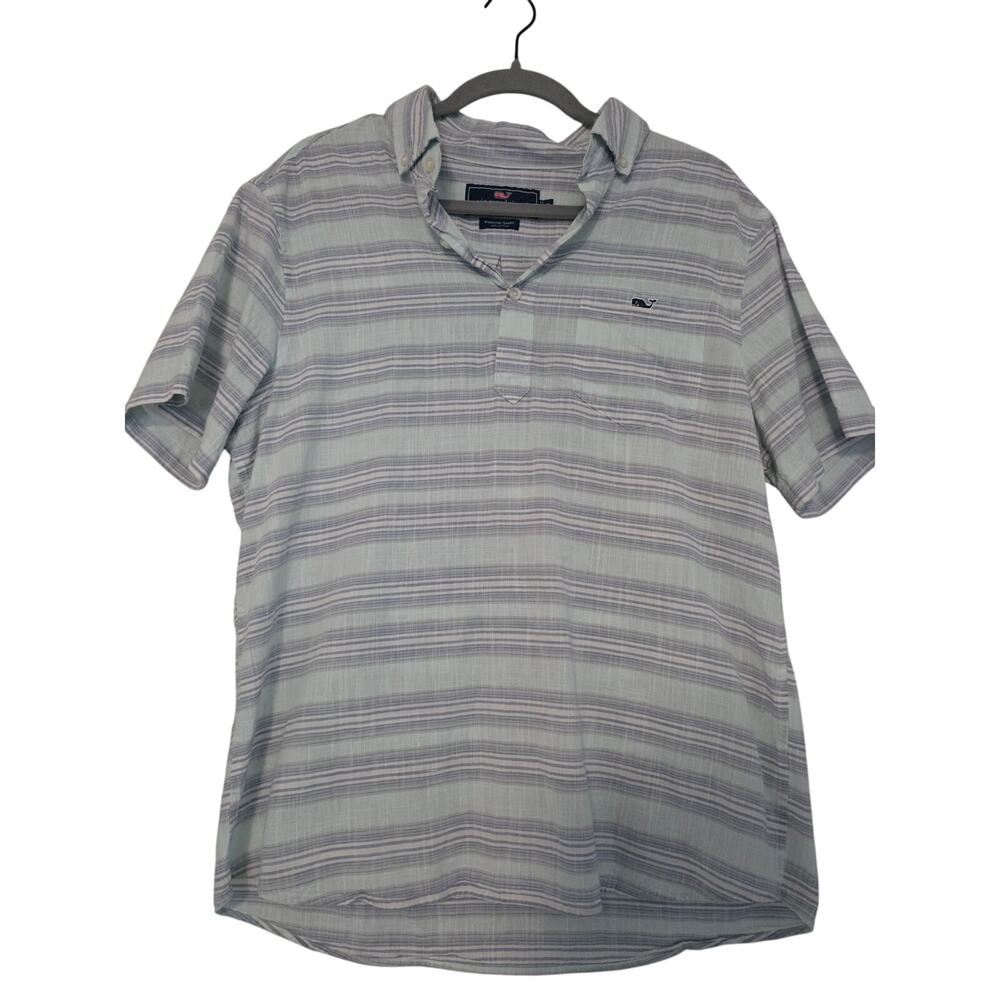 Vineyard Vines Men’s Medium Blue Striped Popover Shirt Preppy Coastal Casual